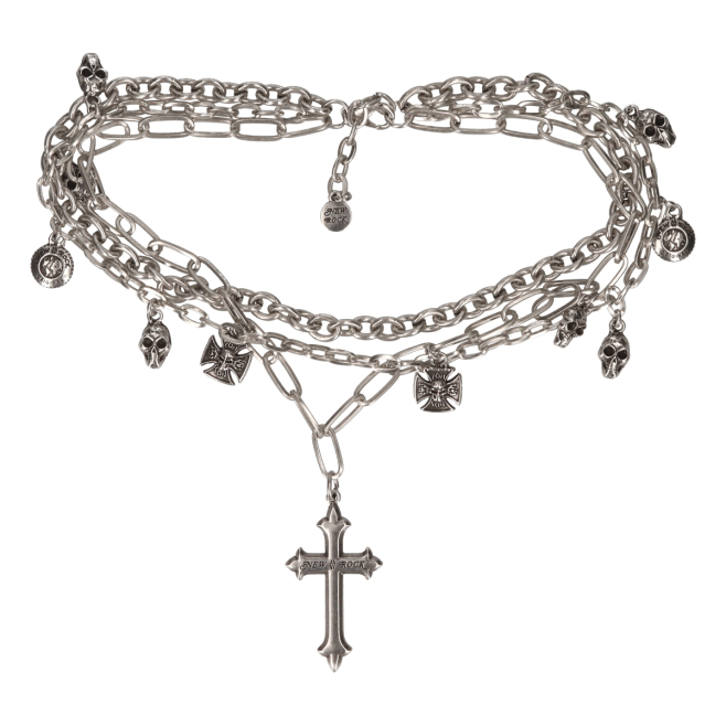 Цепь New Rock с крестами и черепами