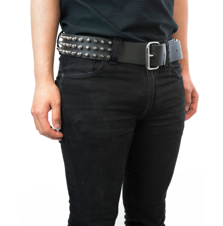 Ремень кожаный 3 ROW SPIKE STUDS