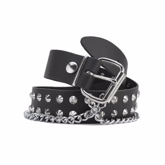 Ремень Underground 2 ROW CONICAL STUD & CHAIN SILVER
