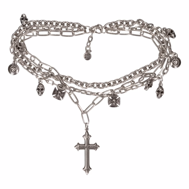 Цепь New Rock с крестами и черепами